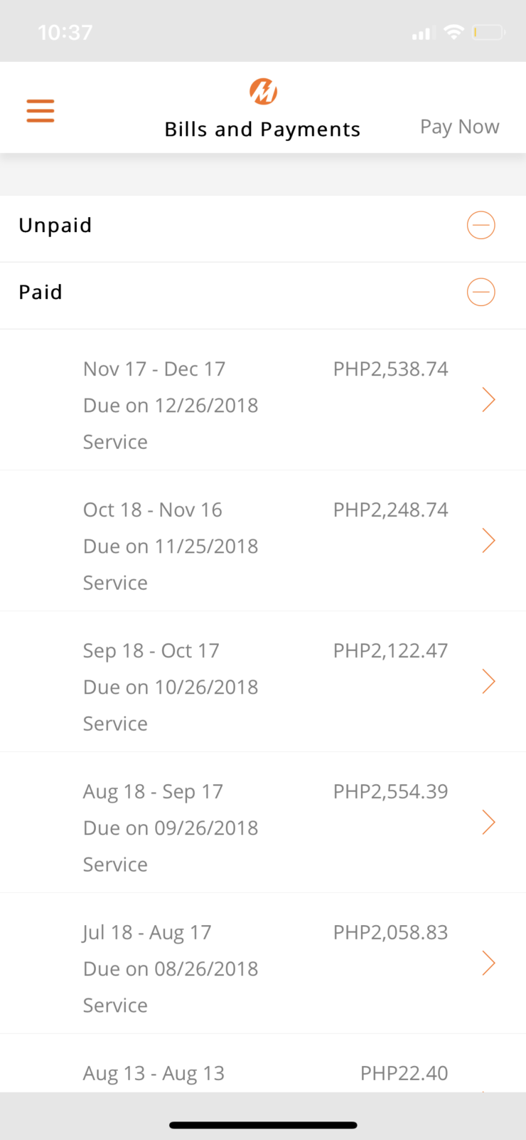 View all your paid and unpaid bills with the Meralco Mobile
